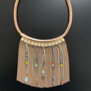 Tan necklace w/ turquoise/gold  colored stones